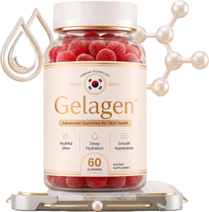 A bottle of Gelagen skin, hair and nails gummies